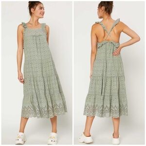 Anthropologie Green Lace Midi Dress
